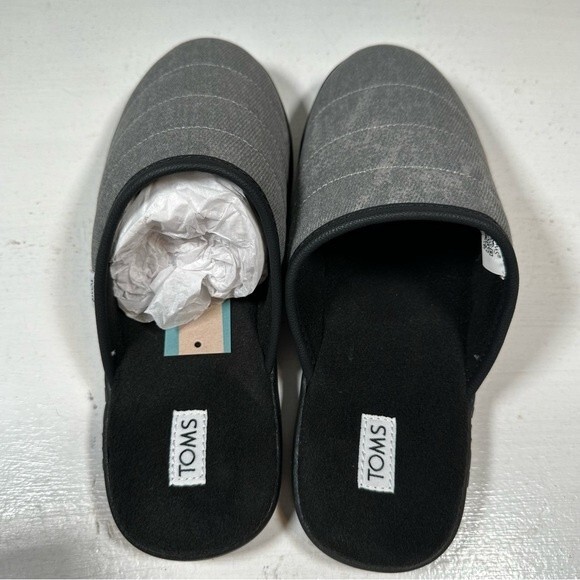 Toms Slippers Mens 7 Harbor Black Distressed Twill Slip On Mules Hard Sole - Picture 3 of 13
